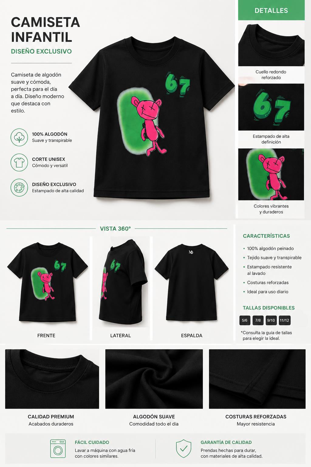 Camiseta infantil unisex Teddy Pink